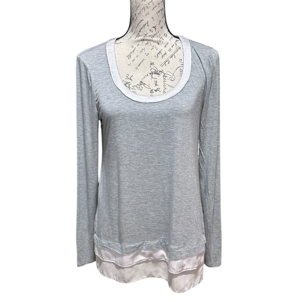 WHBM Gray & Cream Layered Look Long Sleeve Top Size Medium